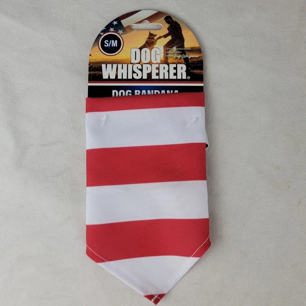 Dog Whisperer Dog Bandana Red White Blue Stripes S/M Neck Size 13-19 Inch